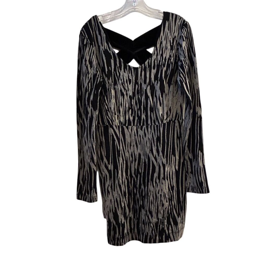 BCBGeneration‎ Zebra Print Dress Black Velvet Trim Size M